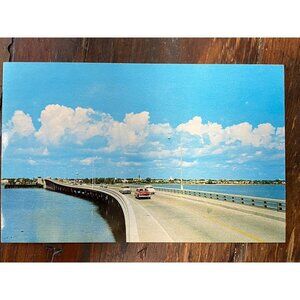 Florida FL Daytona Beach Halifax River Bridge Postcard Vintage 1950s Cars Unpost